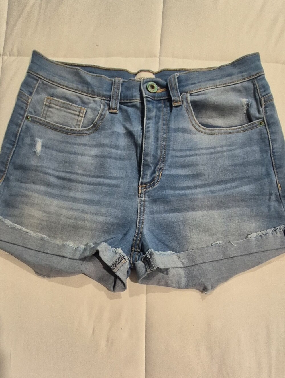 Sneak Peek Light Blue Rolled Cuff Denim Shorts